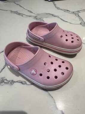 CROCS Kids' Classic Clog in Light Pink with White Trim